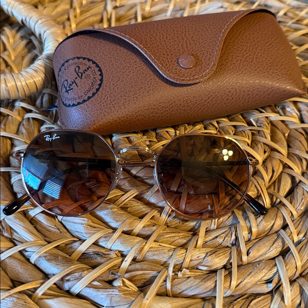 Ray-Ban Brown Tint Hexagon Sunglasses with Leather case.